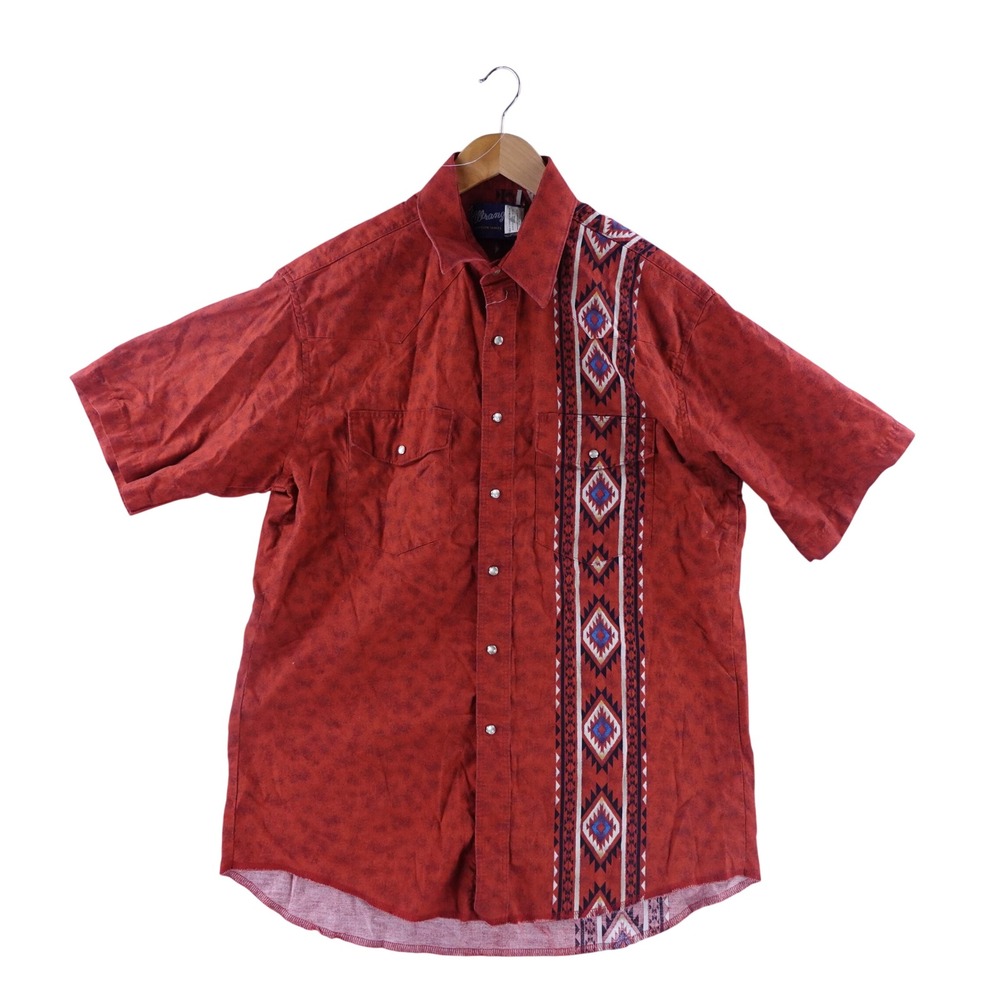 Vintage Wrangler Mens Large Red Aztec Southwestern Western Peral Snap Shirt